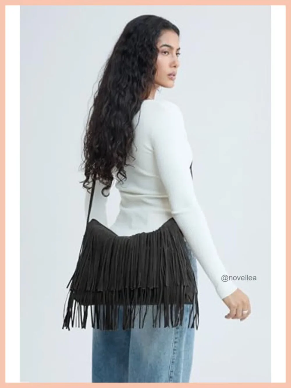 Faux Suede Leather Hobo Crossbody Shoulder Bag with Tassel Fringe